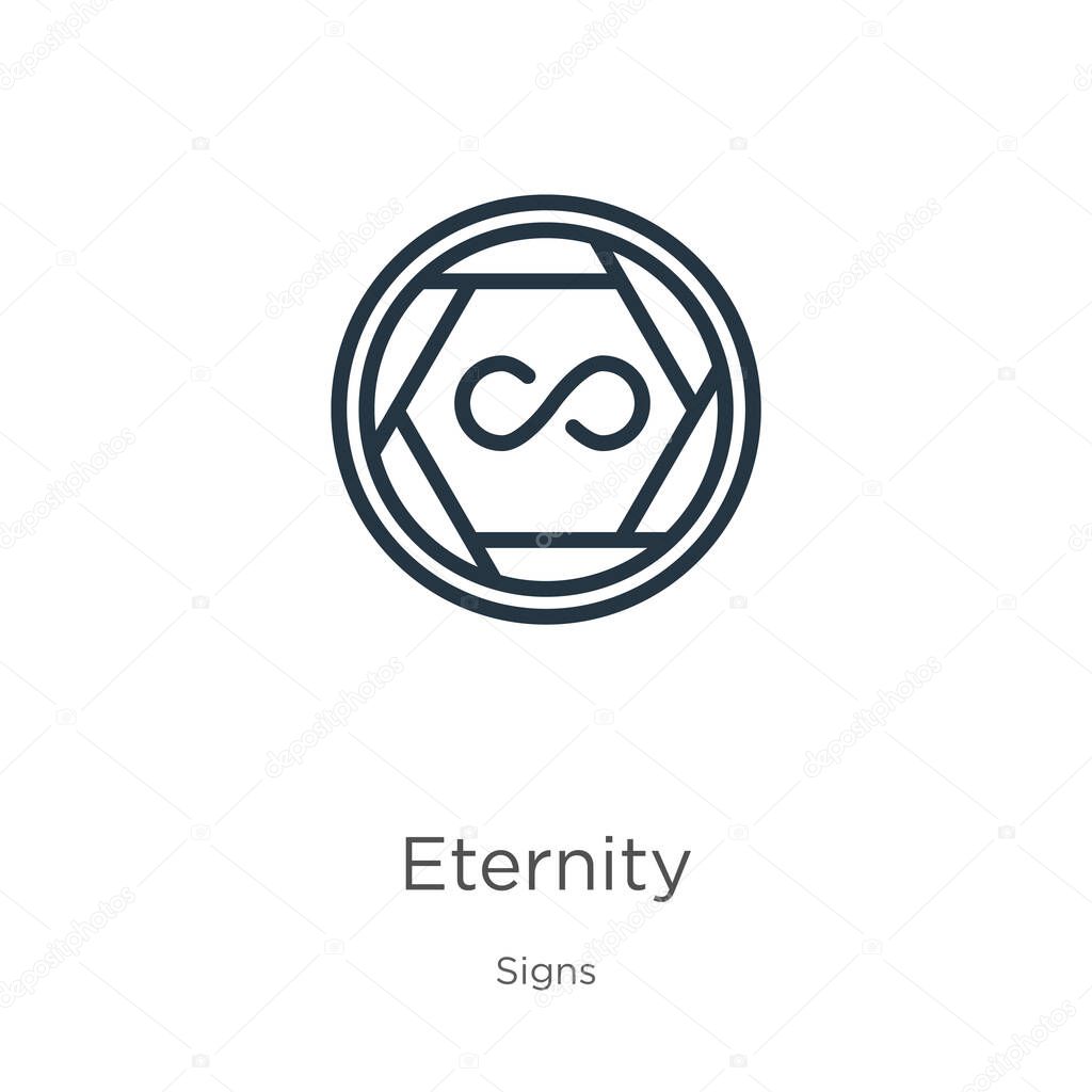Eternity icon. Thin linear eternity outline icon isolated on white background from signs collection. Line vector sign, symbol for web and mobile
