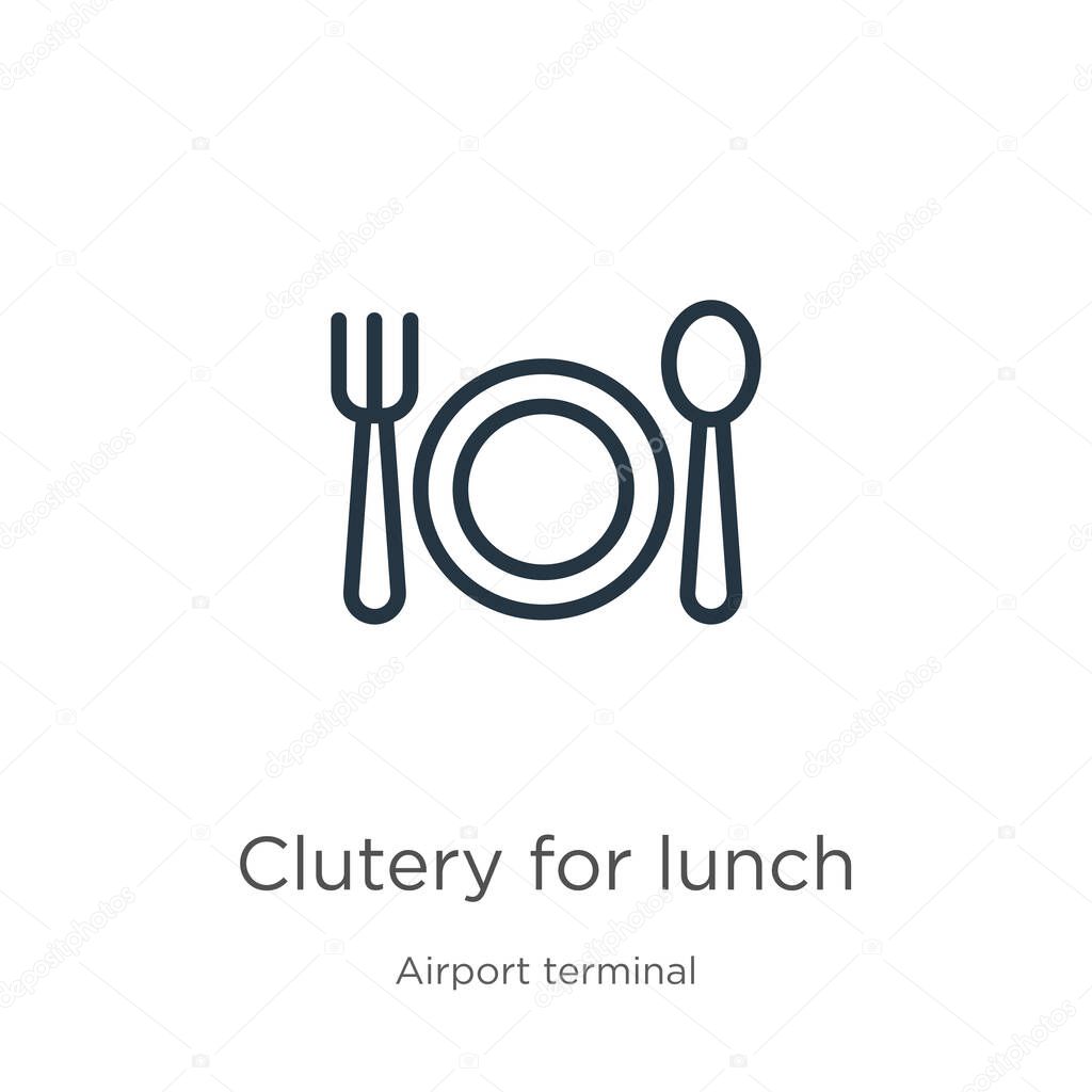Clutery for lunch icon. Thin linear clutery for lunch outline icon isolated on white background from airport terminal collection. Line vector sign, symbol for web and mobile
