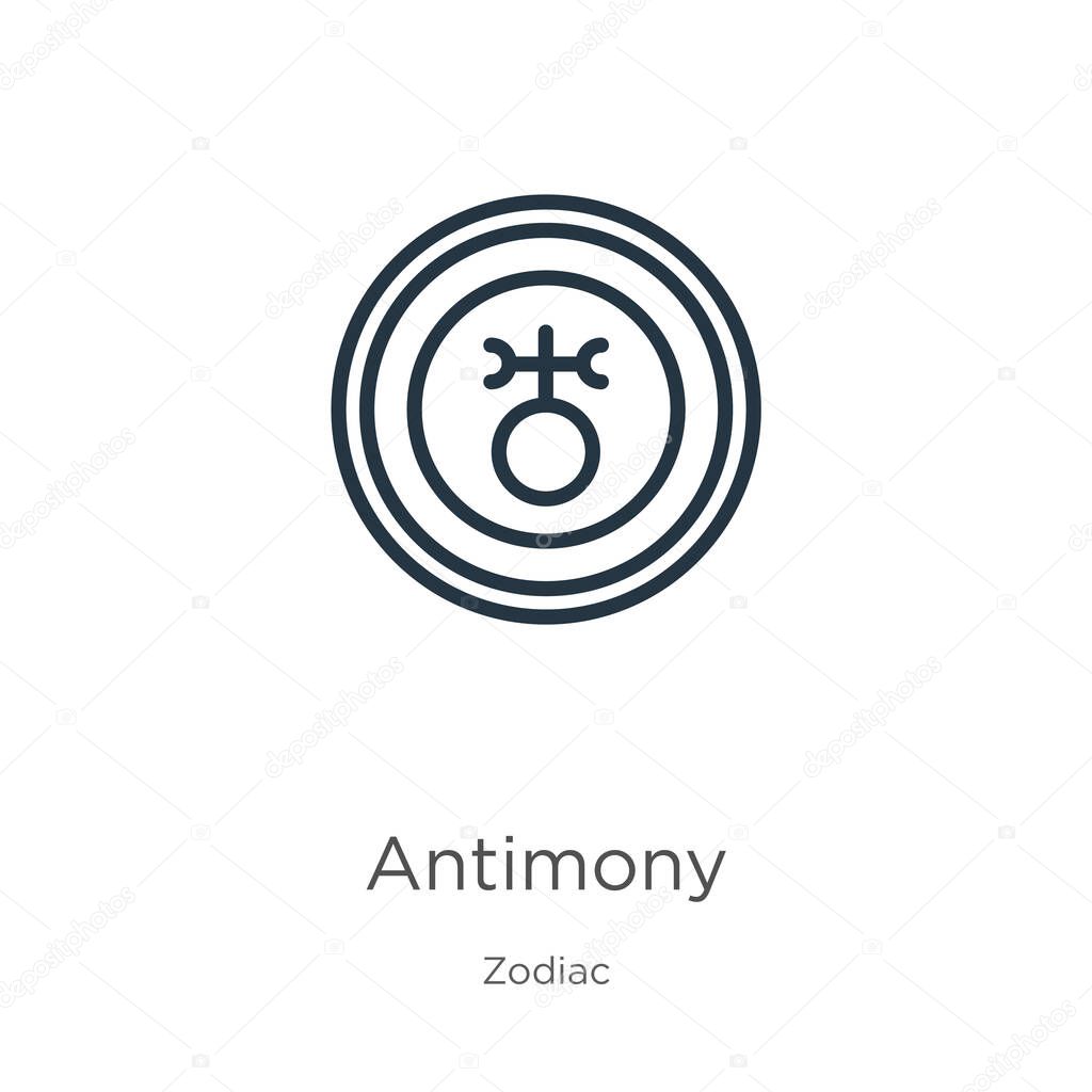 Antimony icon. Thin linear antimony outline icon isolated on white background from zodiac collection. Line vector sign, symbol for web and mobile