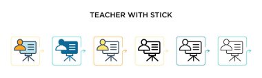 Sopa vektör simgesine sahip öğretmen 6 farklı modern stilde. Siyahi, iki renkli öğretmen çubuk simgeleriyle dizayn edilmiş, taslak, çizgi ve vuruş stiliyle. Vektör illüstrasyonu ağ için kullanılabilir, 