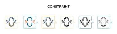 6 farklı modern stilde kısıtlayıcı vektör simgesi. Siyah, doldurulmuş, ana hatları çizilmiş, çizgi ve vuruş stiliyle dizayn edilmiş iki renkli kısıtlama simgesi. Vektör illüstrasyonu ağ, mobil, ui için kullanılabilir