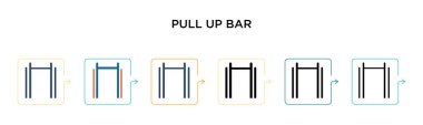 6 farklı modern stilde bar vektör simgesini göster. Siyah, iki renkli bar simgesi. Doldurulmuş, ana hatları çizilmiş, çizgi ve çizgi şeklinde dizayn edilmiş. Vektör illüstrasyonu ağ, mobil, ui için kullanılabilir