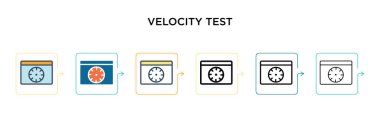 Hız test vektör simgesi 6 farklı modern stilde. Siyah, doldurulmuş, ana hatları çizilmiş, çizgi ve vuruş stiliyle dizayn edilmiş iki renkli hız test simgesi. Vektör illüstrasyonu ağ, mobil, ui için kullanılabilir
