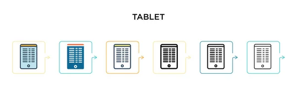 6つの異なる近代的なスタイルでタブレットベクトルアイコン アウトライン ライン ストロークスタイルでデザインされた黒 2色のタブレットアイコン ベクターイラストは ウェブ モバイル Uiに使用できます — ストックベクタ