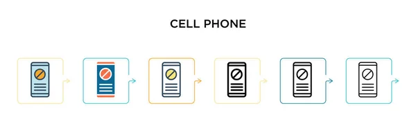 6つの異なる現代的なスタイルの携帯電話のベクトルアイコン アウトライン ライン ストロークスタイルで設計された黒 2色の携帯電話のアイコン ベクターイラストは ウェブ モバイル Uiに使用できます — ストックベクタ