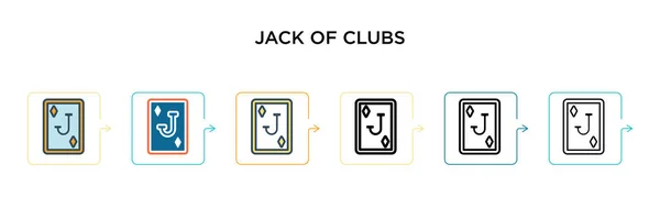 クラブのアイコンのジャック6つの異なる現代的なスタイルで アウトライン ライン ストロークスタイルで設計されたクラブアイコンの黒 2色のジャック ベクターイラストは ウェブ モバイル Uiに使用できます — ストックベクタ