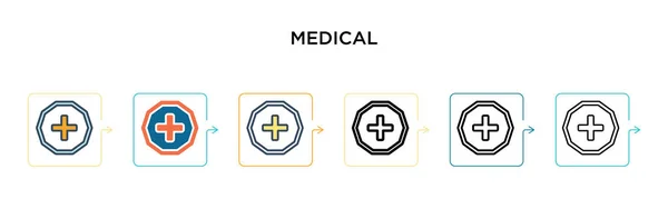 6つの異なる現代的なスタイルの医療ベクトルアイコン アウトライン ライン ストロークスタイルで設計された黒 2色の医療用アイコン ベクターイラストは ウェブ モバイル Uiに使用できます — ストックベクタ