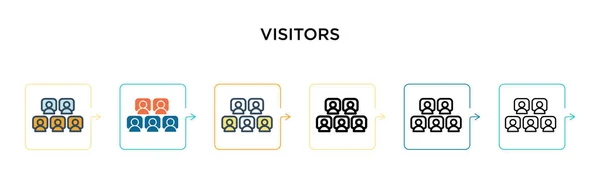 6つの異なる現代的なスタイルで訪問者のベクトルアイコン アウトライン ライン ストロークスタイルで設計された黒 2色の訪問者アイコン ベクターイラストは ウェブ モバイル Uiに使用できます — ストックベクタ