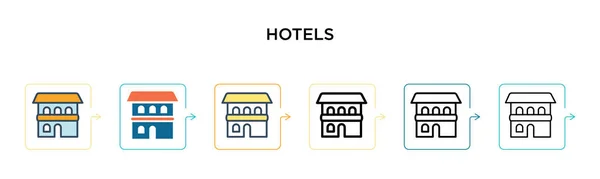 Hoteles Icono Vectorial Estilos Modernos Diferentes Negro Dos Hoteles Colores — Vector de stock
