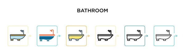 浴室のベクトルのアイコンは6つの異なった現代様式 アウトライン ライン ストロークスタイルで設計された黒 2色のバスルームのアイコン ベクターイラストは ウェブ モバイル Uiに使用できます — ストックベクタ