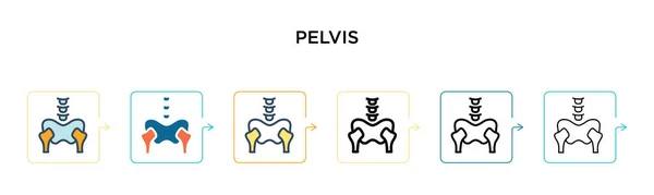 Pelvis矢量图标有6种不同的现代风格 两个彩色骨盆图标 以填充 线条和笔划风格设计 矢量图解可用于Web Mobile — 图库矢量图片