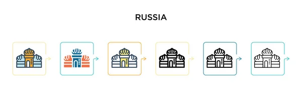 俄罗斯矢量图标在6种不同的现代风格 两个色彩艳丽的俄罗斯图标 以填充 线条和笔划风格设计 矢量图解可用于Web Mobile — 图库矢量图片
