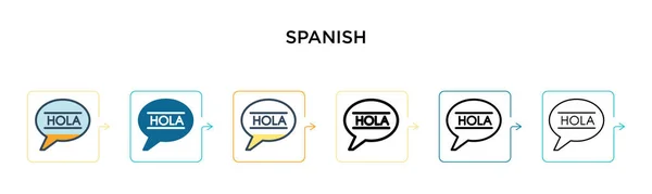 西班牙矢量图标在6种不同的现代风格 两个色彩斑斓的西班牙图标 以填充 线条和笔划风格设计 矢量图解可用于Web Mobile — 图库矢量图片