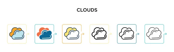 6つの異なる現代的なスタイルで雲ベクトルアイコン アウトライン ライン ストロークスタイルで設計された黒 2色の雲のアイコン ベクターイラストは ウェブ モバイル Uiに使用できます — ストックベクタ