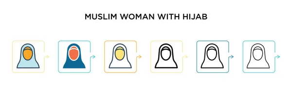 Mulher Muçulmana Com Hijab Vetor Ícone Diferentes Estilos Modernos Preto —  Vetores de Stock