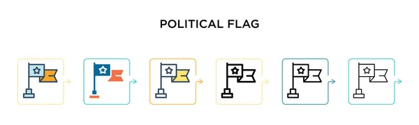 6つの異なる現代的なスタイルの政治フラグベクトルアイコン アウトライン ライン ストロークスタイルでデザインされた黒 2色の政治フラグアイコン ベクターイラストは ウェブ モバイル Uiに使用できます — ストックベクタ