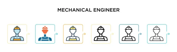 机械工程师矢量图标在6种不同的现代风格 两个彩色机械工程图标 以填充 线条和笔划风格设计 矢量图解可用于Web — 图库矢量图片
