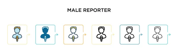 Icône Vectorielle Homme Reporter Dans Styles Modernes Différents Noir Deux — Image vectorielle
