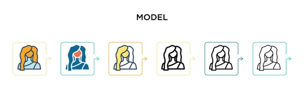 模型向量图标在6种不同的现代风格 两个彩色模型图标 以填充 线条和笔划风格设计 矢量图解可用于Web Mobile — 图库矢量图片