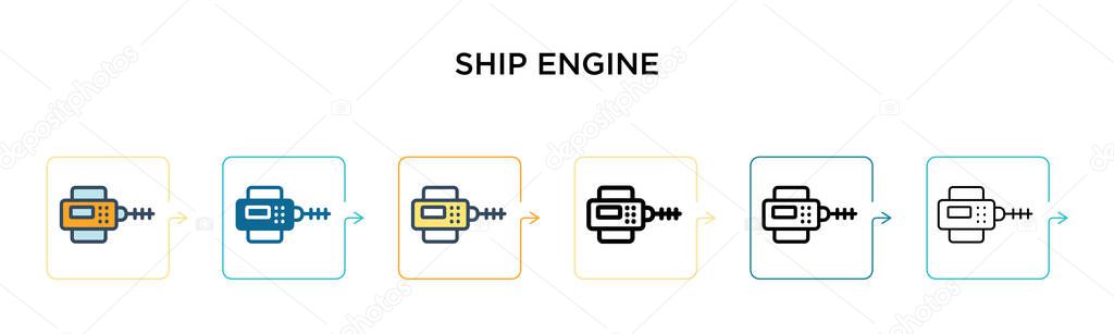 Ship engine vector icon in 6 different modern styles. Black, two colored ship engine icons designed in filled, outline, line and stroke style. Vector illustration can be used for web, mobile, ui