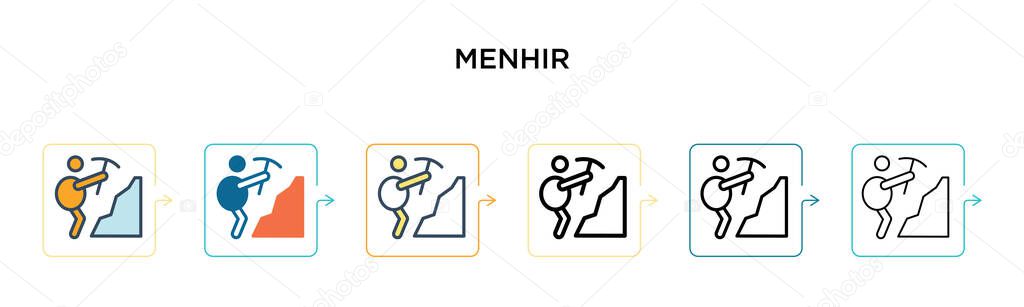 Menhir vector icon in 6 different modern styles. Black, two colored menhir icons designed in filled, outline, line and stroke style. Vector illustration can be used for web, mobile, ui