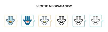 6 farklı modern stilde semitik neopaganizm vektör ikonu. Siyah, iki renkli semitik neopaganizm simgesi doldurulmuş, ana hatları çizilmiş, çizgi ve çizgi şeklinde dizayn edilmiş. Vektör illüstrasyonu ağ için kullanılabilir, 