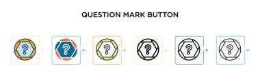 Soru işareti işaret işareti vektör simgesi 6 farklı modern stilde. Siyah, iki renkli soru işareti simgesi simgesi doldurulmuş, ana hatlı, çizgi ve çizgi şeklinde dizayn edilmiş. Vektör illüstrasyonu 
