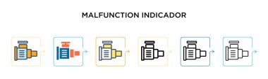 Arıza göstergesi vektör simgesi 6 farklı modern stilde. Siyah, iki renkli arıza belirteç simgesi doldurulmuş, ana hatları çizilmiş, çizgi ve vuruş stiliyle dizayn edilmiş. Vektör illüstrasyonu kullanılabilir 