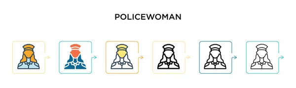 Icône Vectorielle Policewoman Dans Styles Modernes Différents Noir Deux Icônes — Image vectorielle