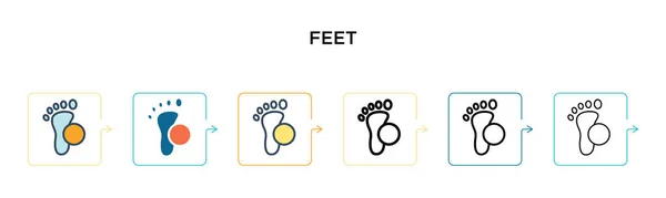 6つの異なる現代的なスタイルで足のベクトルアイコン アウトライン ライン ストロークスタイルでデザインされた黒 2色の足のアイコン ベクターイラストは ウェブ モバイル Uiに使用できます — ストックベクタ