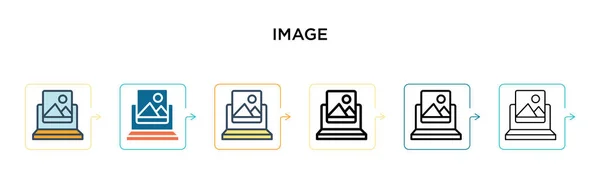 6つの異なる現代的なスタイルの画像ベクトルアイコン アウトライン ライン ストロークスタイルでデザインされた黒 2色の画像アイコン ベクターイラストは ウェブ モバイル Uiに使用できます — ストックベクタ