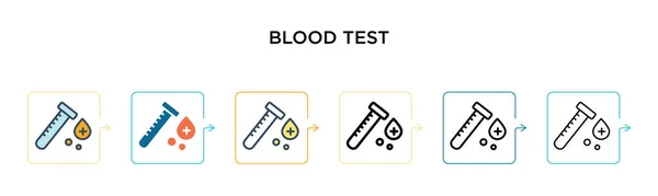 血液检测矢量图标在6种不同的现代风格 两个彩色验血图标 设计为填充 线条和笔划风格 矢量图解可用于Web Mobile — 图库矢量图片
