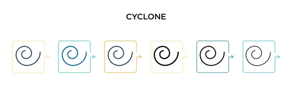 6つの異なる現代スタイルのサイクロンベクトルアイコン アウトライン ライン ストロークスタイルで設計された黒 2色のサイクロンアイコン ベクターイラストは ウェブ モバイル Uiに使用できます — ストックベクタ