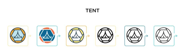 6つの異なる近代的なスタイルでテント記号ベクトルアイコン フルスタイル アウトラインスタイル ラインスタイル ストロークスタイルでデザインされた黒 2色のテントサインアイコン ベクターイラストは ウェブ モバイル Uiに使用できます — ストックベクタ