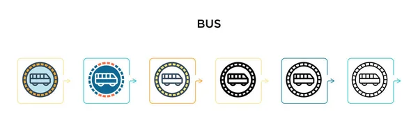6つの異なる現代的なスタイルのバスベクトルアイコン アウトライン ライン ストロークスタイルで設計された黒 2色のバスアイコン ベクターイラストは ウェブ モバイル Uiに使用できます — ストックベクタ