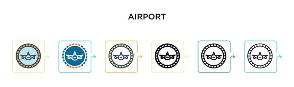 6つの異なる近代的なスタイルの空港ベクトルアイコン アウトライン ライン ストロークスタイルで設計された黒 2色の空港アイコン ベクターイラストは ウェブ モバイル Uiに使用できます — ストックベクタ