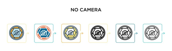 6つの異なる現代的なスタイルのカメラベクトルのアイコンはありません フルカラー アウトライン ライン ストロークスタイルで設計された2色のカメラアイコンは黒です ベクターイラストは ウェブ モバイル Uiに使用できます — ストックベクタ