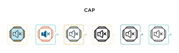 6つの異なる現代的なスタイルでキャップベクトルアイコン アウトライン ライン ストロークスタイルでデザインされた黒 2色のキャップアイコン ベクターイラストは ウェブ モバイル Uiに使用できます — ストックベクタ