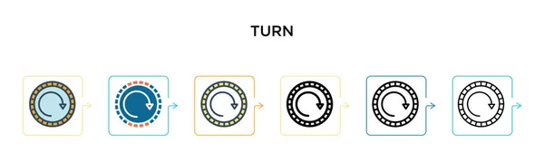 6種類のモダンなスタイルでベクトルアイコンをオンにします フルスタイル アウトラインスタイル ラインスタイル ストロークスタイルでデザインされた黒 2色のターンアイコン ベクターイラストは ウェブ モバイル Uiに使用できます — ストックベクタ