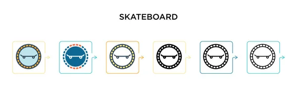 6つの異なる現代的なスタイルでスケートボードのベクトルアイコン アウトライン ライン ストロークスタイルで設計された黒 2色のスケートボードアイコン ベクターイラストは ウェブ モバイル Uiに使用できます — ストックベクタ