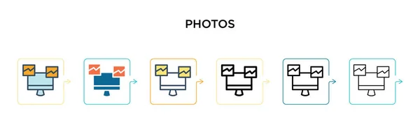 6種類のモダンなスタイルで写真ベクトルアイコン アウトライン ライン ストロークスタイルで設計された黒 2色の写真アイコン ベクターイラストは ウェブ モバイル Uiに使用できます — ストックベクタ