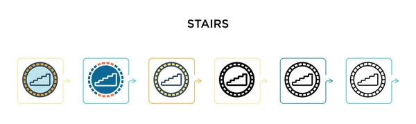 6種類のモダンなスタイルで階段ベクトルアイコン アウトライン ライン ストロークスタイルで設計された黒 2色の階段アイコン ベクターイラストは ウェブ モバイル Uiに使用できます — ストックベクタ
