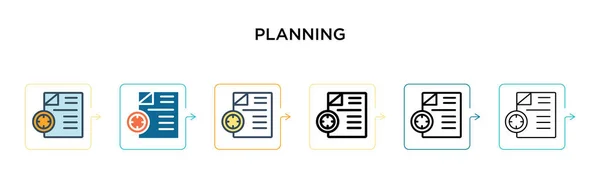 规划向量图标在6种不同的现代风格 两个彩色规划图标 以填充 线条和笔划风格设计 矢量图解可用于Web Mobile — 图库矢量图片