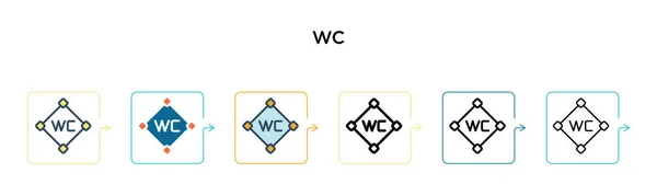 Wc記号ベクトルアイコンは6つの異なる現代スタイルで表示されます フルスタイル アウトラインスタイル ラインスタイル ストロークスタイルで設計された黒 2色のWc記号アイコン ベクターイラストは ウェブ モバイル Uiに使用できます — ストックベクタ