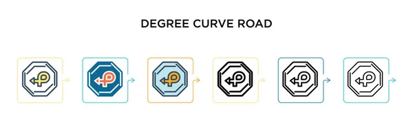 6つの異なる近代的なスタイルで学位曲線の道路標識ベクトルアイコン アウトライン ライン ストロークスタイルで設計された黒 2色の次数曲線道路標識アイコン ベクターイラストが使用できます — ストックベクタ