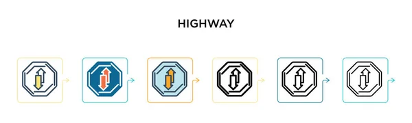 高速道路標識ベクトルアイコン6つの異なる近代的なスタイルで アウトライン ライン ストロークスタイルで設計された黒 2色の高速道路標識アイコン ベクターイラストは ウェブ モバイル Uiに使用できます — ストックベクタ