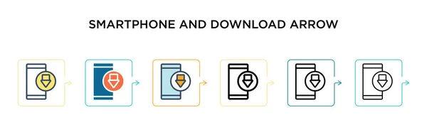 Smartphone Descargar Icono Flecha Vectorial Estilos Modernos Diferentes Negro Teléfono — Vector de stock