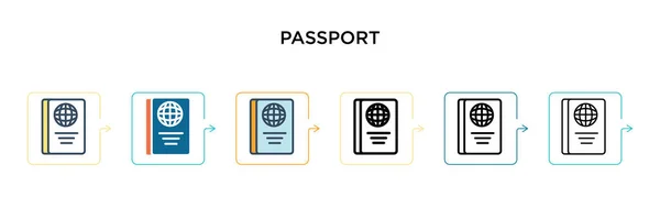 6種類のモダンなスタイルでパスポートサインベクトルアイコン アウトライン ライン ストロークスタイルでデザインされた黒 2色のパスポートサインアイコン ベクターイラストは ウェブ モバイル Uiに使用できます — ストックベクタ