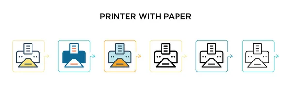 Pencetak Dengan Ikon Vektor Kertas Dalam Gaya Modern Yang Berbeda - Stok Vektor
