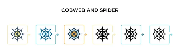 Cobwebとスパイダーベクトルのアイコンは6つの異なる現代的なスタイルで アウトライン ライン ストロークスタイルで設計された黒 2色のクモのアイコン ベクターイラストはWebでご利用いただけます — ストックベクタ